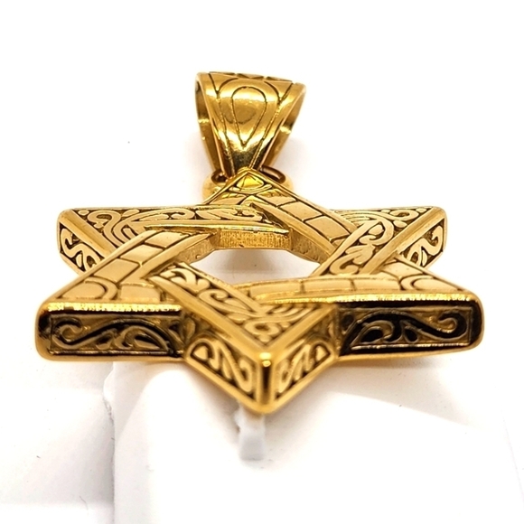 Stainless Steel Star Of David Gold Tone
